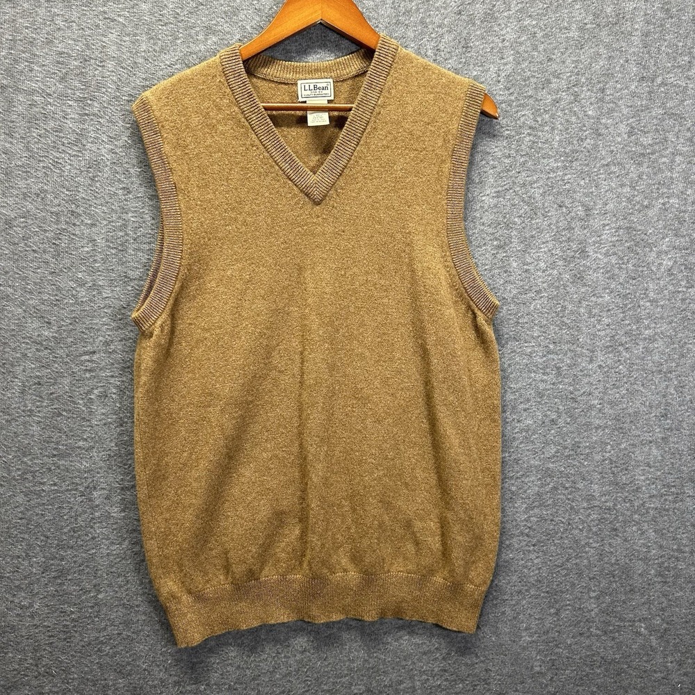 L.L.Bean 100% Lambswool‎ Sweater Vest L Tall Brown Mens Sleeveless Knitwear